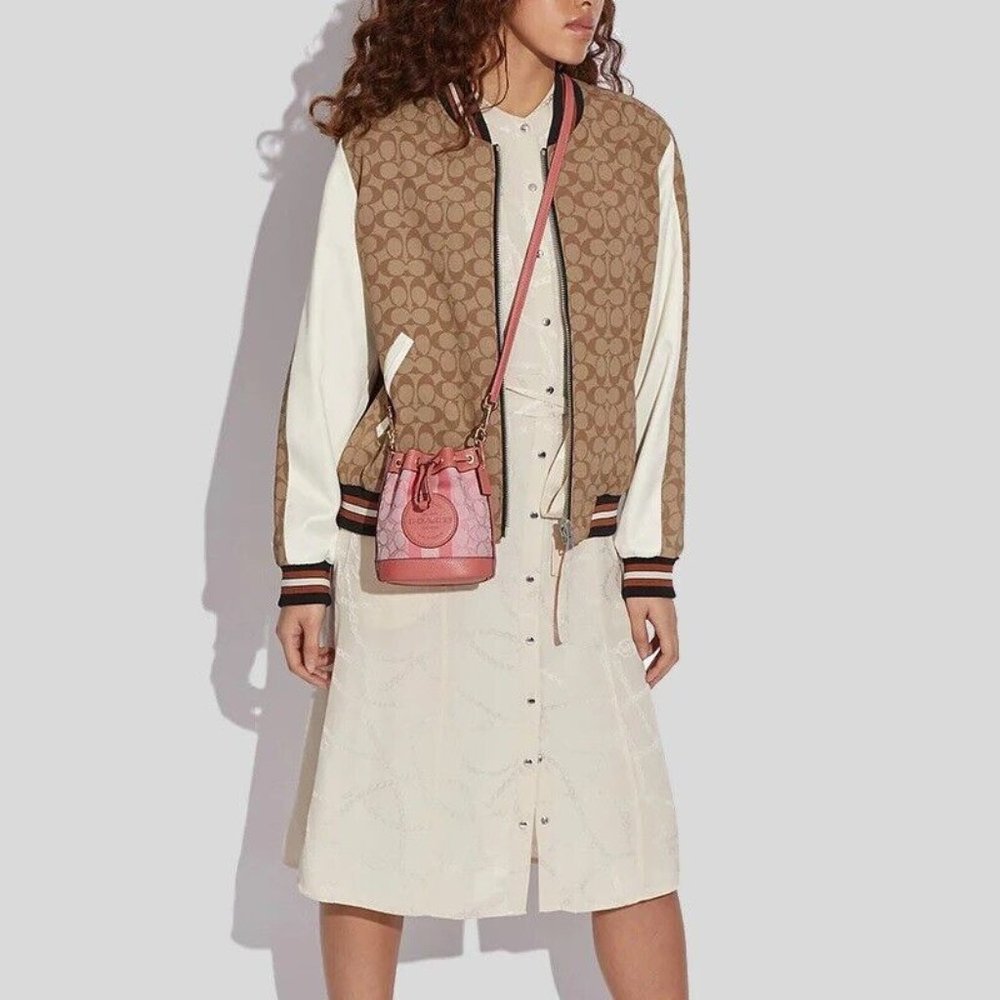 Coach Mini Dempsey Signature Jacquard with Stripe and Patch Bucket Bag C8322